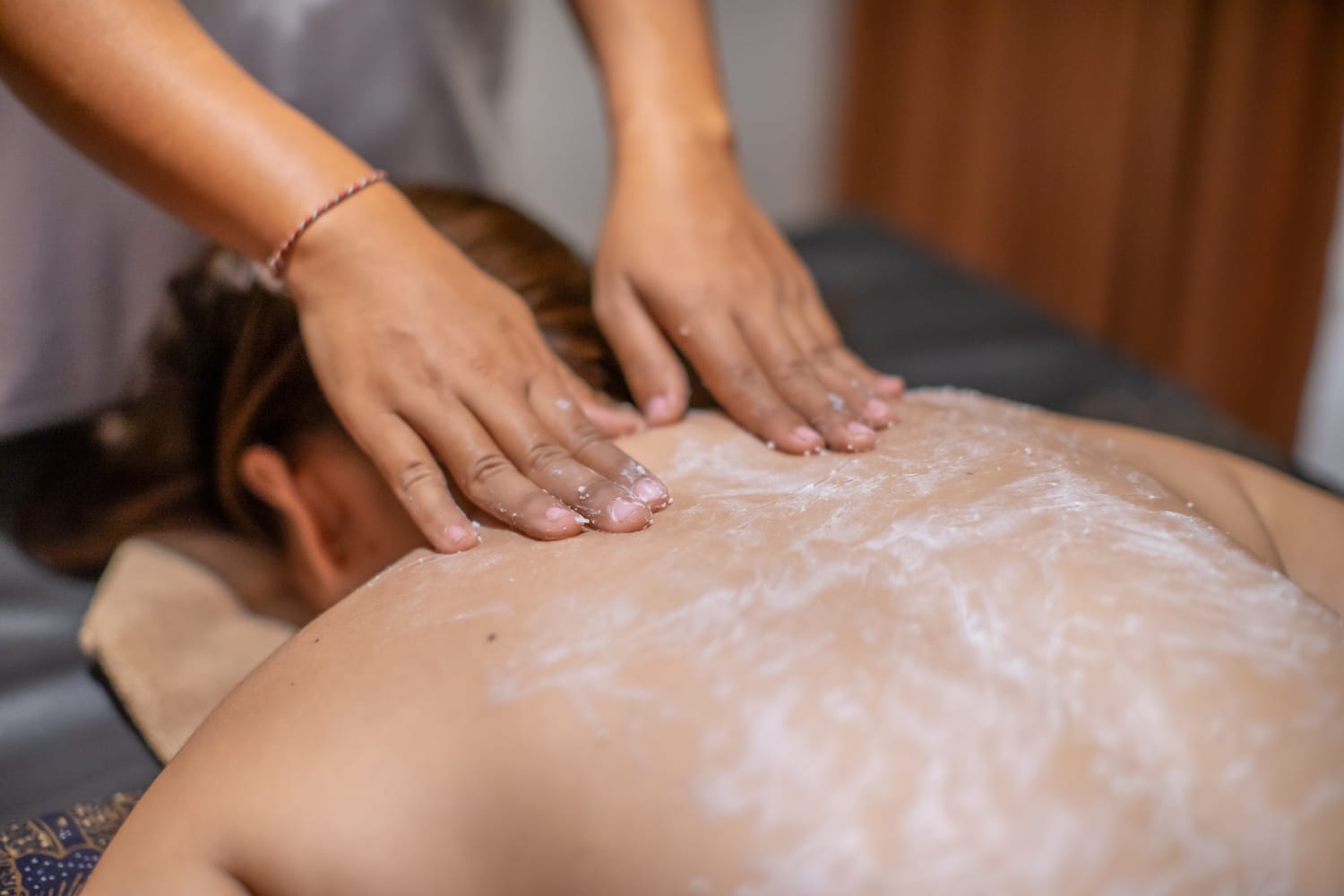 A close view of a massage treatment